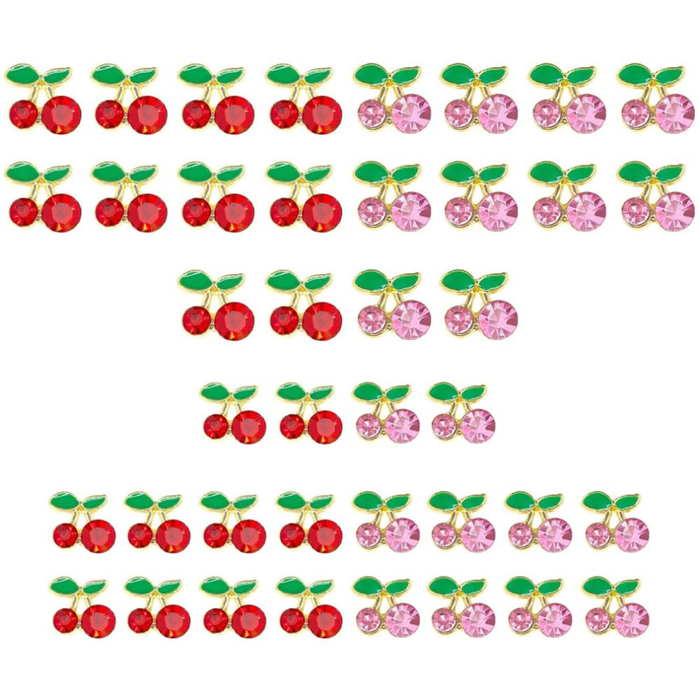 Gold 40Pcs Cherry Nail Charms 3D Nail Art Decorations With Sparkling Rhinestones For Acrylic Nails