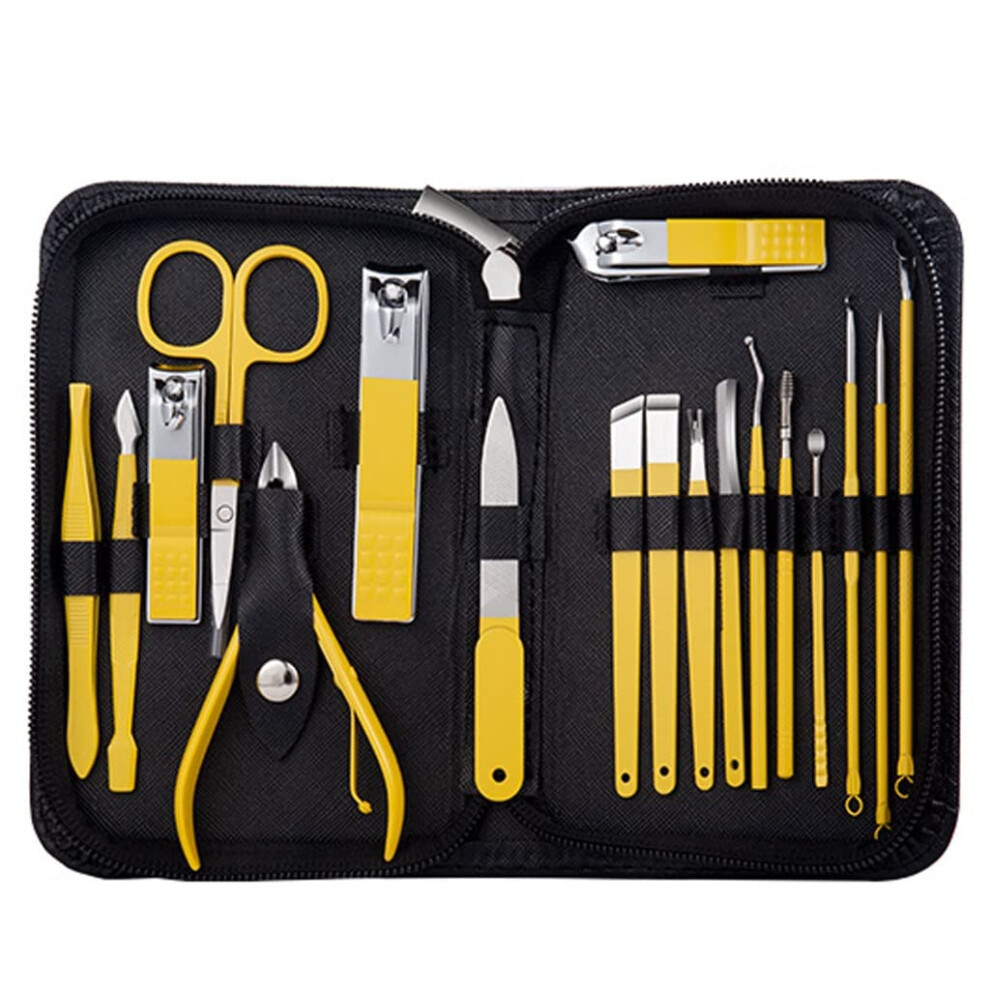 Yellow Manicure Pedicure Set 18In1 Rustresistant Stainless Steel Nail Clippers Kit With Case