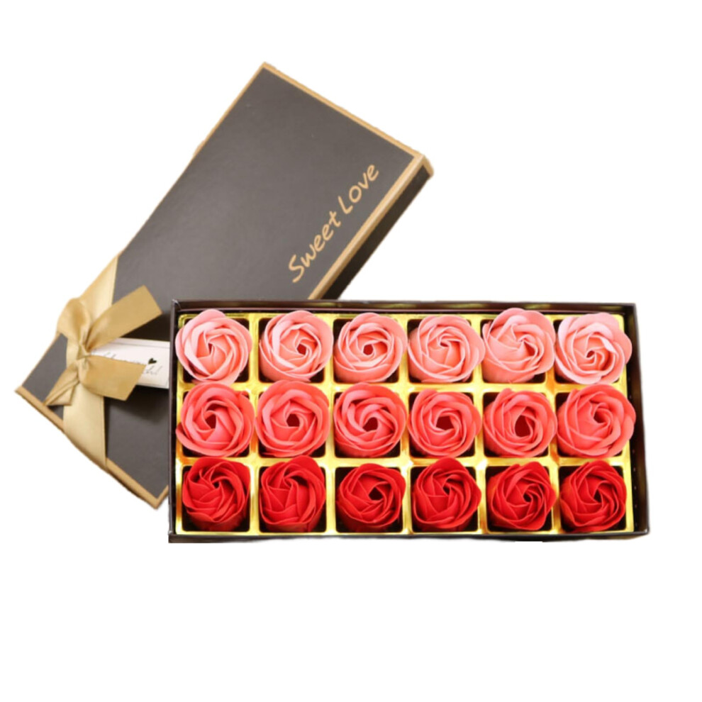 Red Soap Flowers Gift Set With 18 Rose Bath Soaps, Longlasting Floral Scent, Elegant Gift Box
