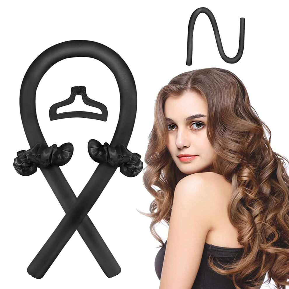 Heatless Hair Curler for Long Hair, No Heat Curling Headband with Soft Foam Rollers, Black