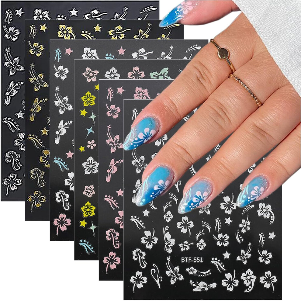 Hibiscus Flower Nail Art Stickers 3D SelfAdhesive Floral Decals for Spring Summer Manicure