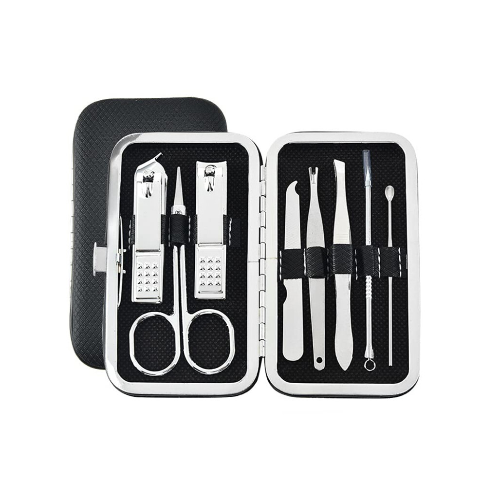 Black Nail Clipper Set Stainless Steel Manicure Pedicure Kit With Sharp Precision Blades 8Piece