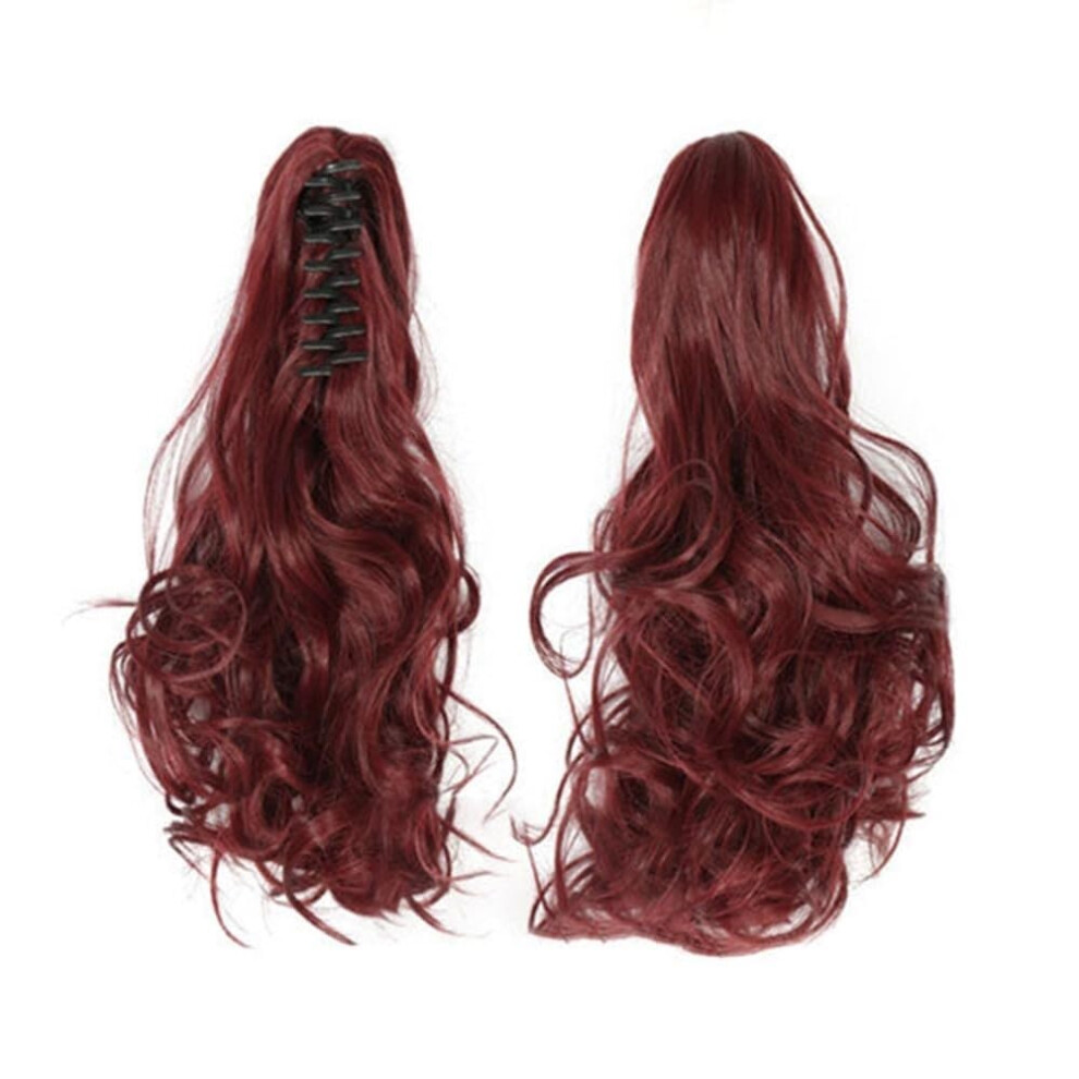 Unisex 14.7 Inch Wavy Clipon Ponytail Extension, Heat Resistant Synthetic Hairpiece For Women