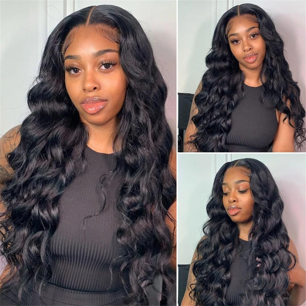 24 Inch 13x6 HD Transparent Lace Front Human Hair Wig Body Wave PrePlucked Hairline