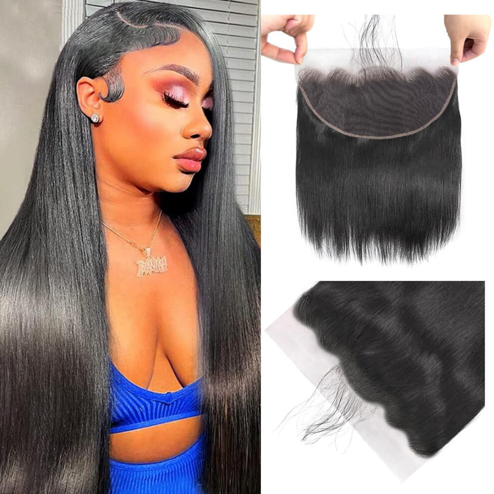 Unisex 13X6 Hd Lace Frontal Virgin Human Hair, Pre Plucked Natural Hairline Invisible Straight 12 Inch