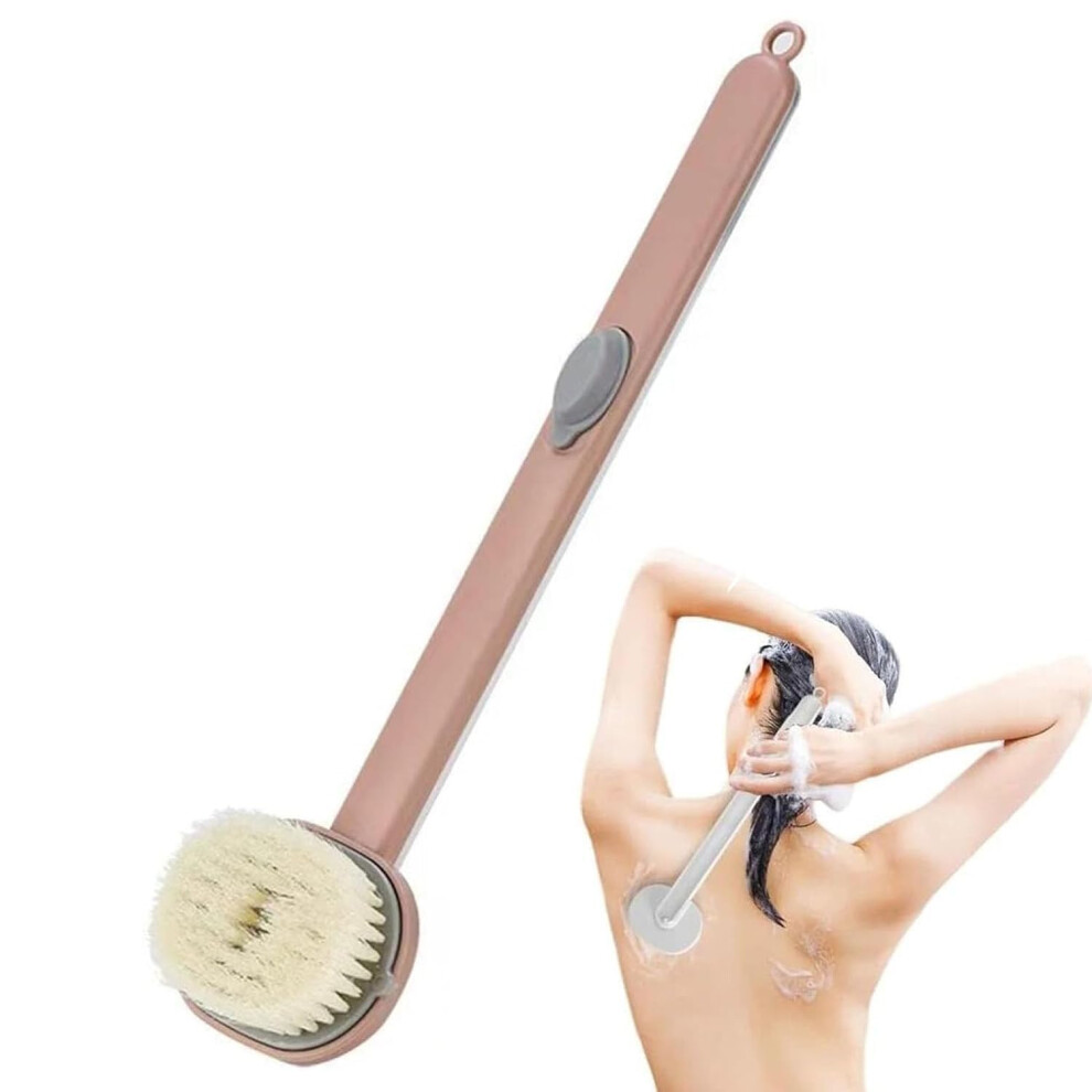 Long Handle Bath Brush with OneTouch Foam Back Scrubber, Soft Bristles, Gentle Exfoliation, Pink