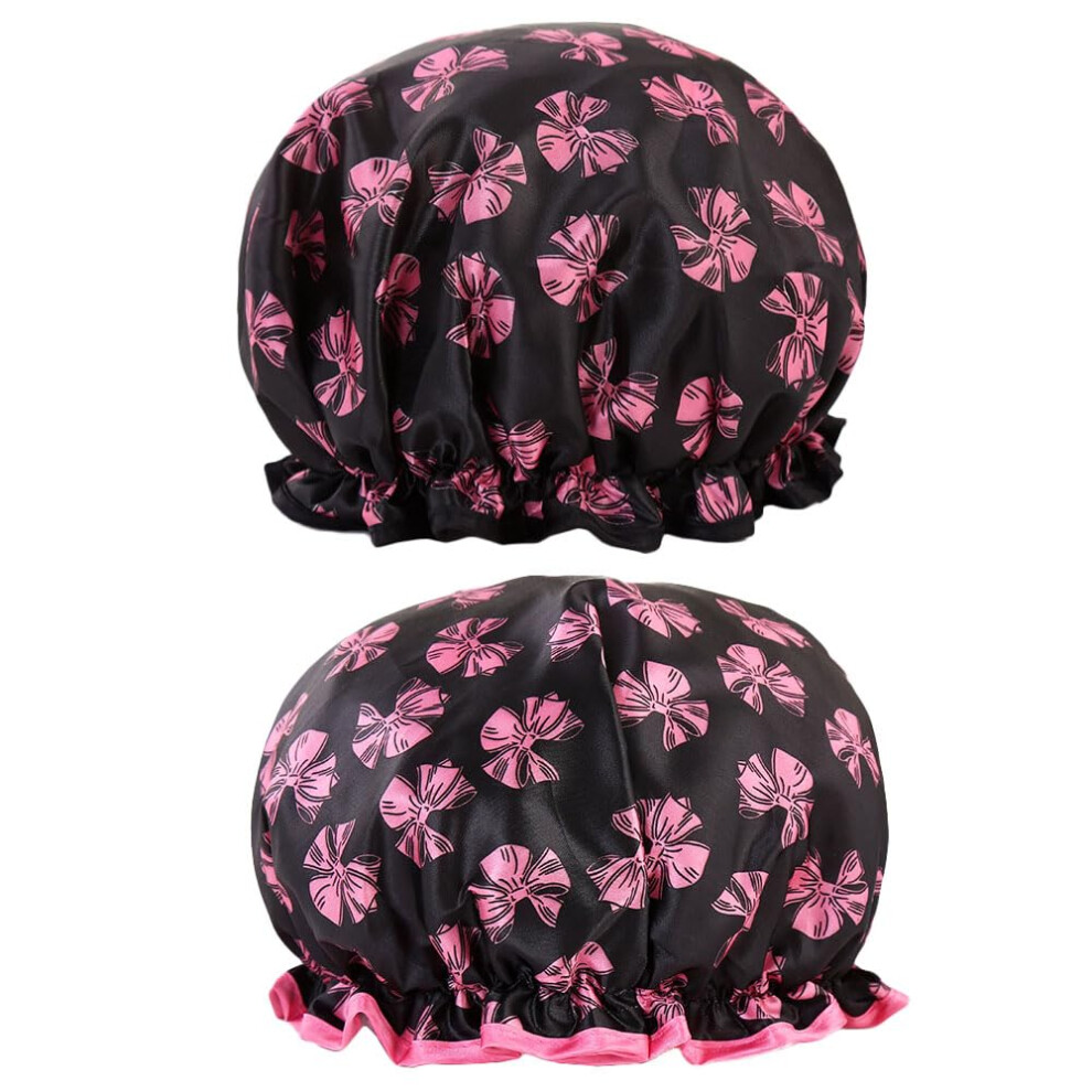 2pcs Double Layer Waterproof Shower Cap for Women and Kids with Elastic Band and Ear Coverage-image-OPC-PQPPMNM-NEW