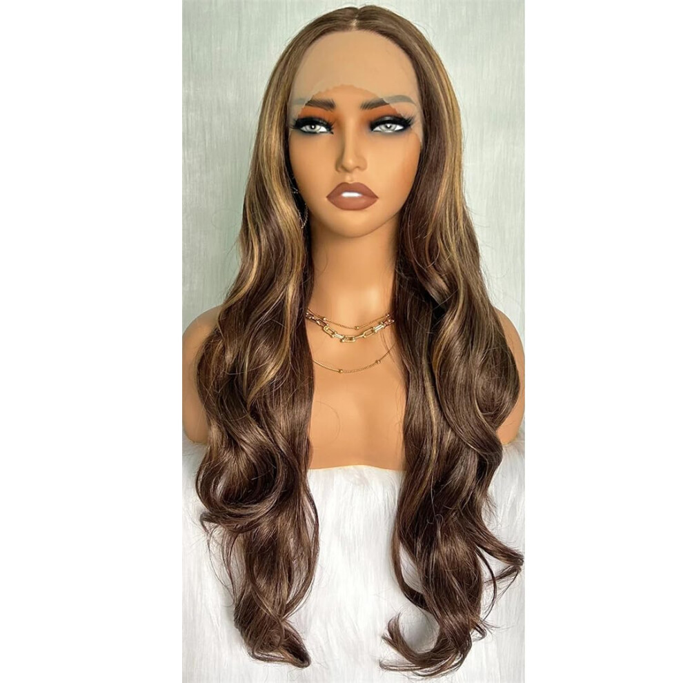 Lace Front Wig Pre Plucked Long Body Wave Heat Resistant Synthetic Hair for Women Natural Hairline