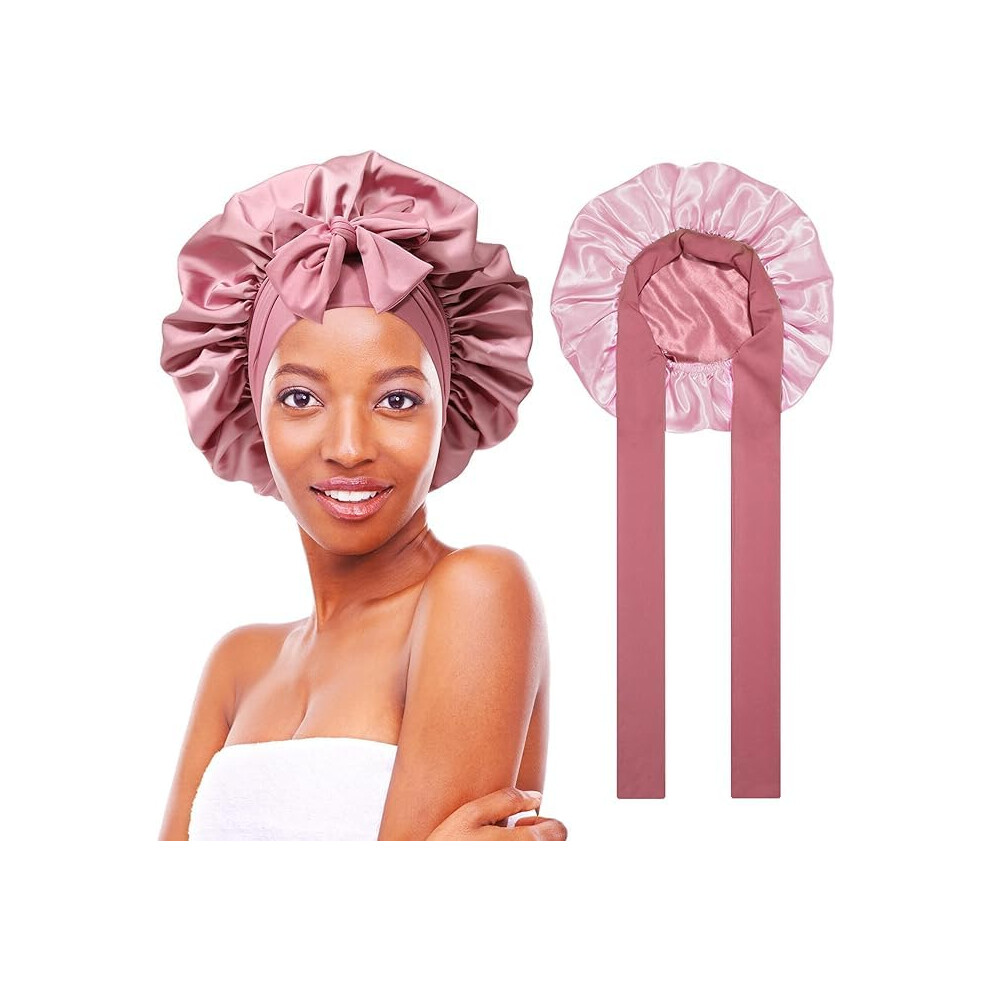 Unisex Satin Sleep Cap For Curly Hair, Reversible Silk Hair Bonnet With Wide Elastic Band Antifrizz
