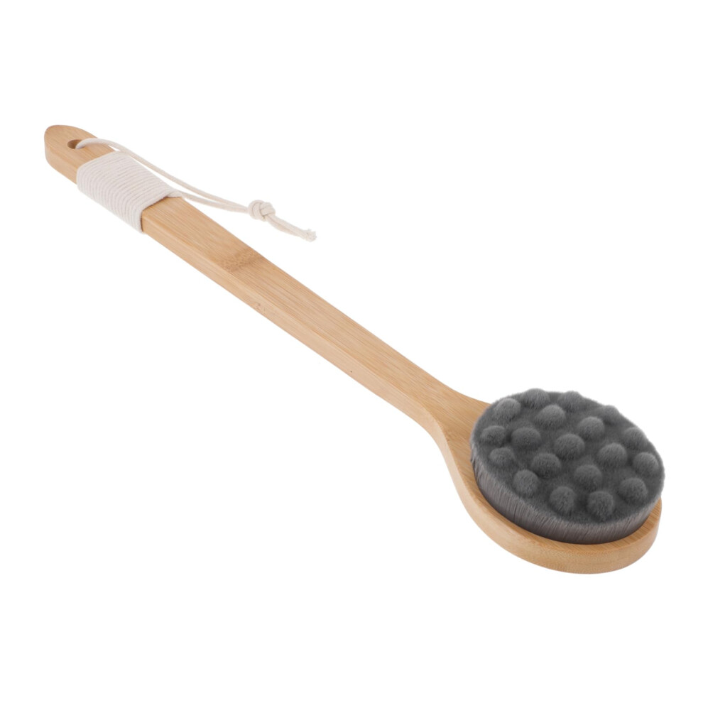 Bamboo Long Handle Bath Brush Back Scrubber with Soft Bristles for Gentle Exfoliation and Massage