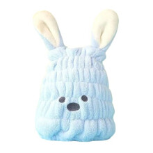 Kids Hair Towel Wrap 2Pcs Quick Dry Coral Velvet with Cute Ears, Absorbent Hair Cap for Children
