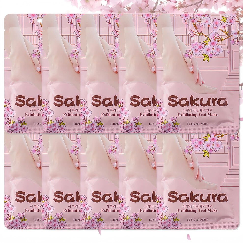Foot Peel Mask 10 Pack with Sakura Extracts, Exfoliating Socks for Dry Cracked Feet and Callus Removal