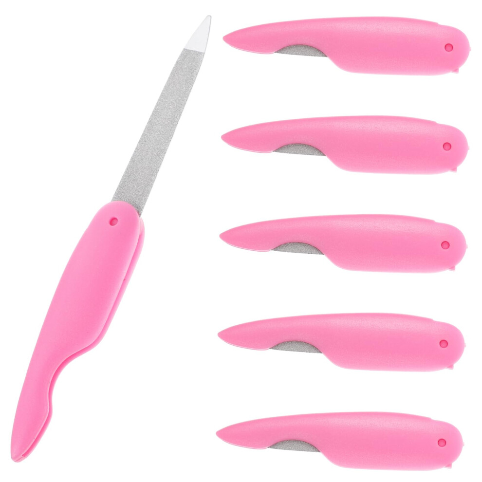 Pink 6Pcs Metal Nail File Set Doublesided Durable For Thick Toenails Manicure Pedicure