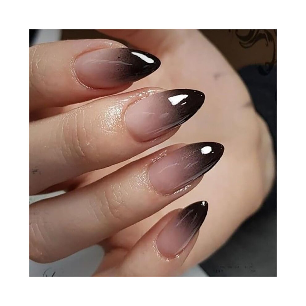 24 Pcs French Tip Press On Nails with Rhinestones, Reusable Almond Fake Acrylic Nails for Women