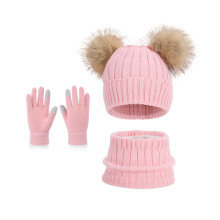 Kids Cold Weather Hat Scarf Gloves Comfortable Acrylic-pink
