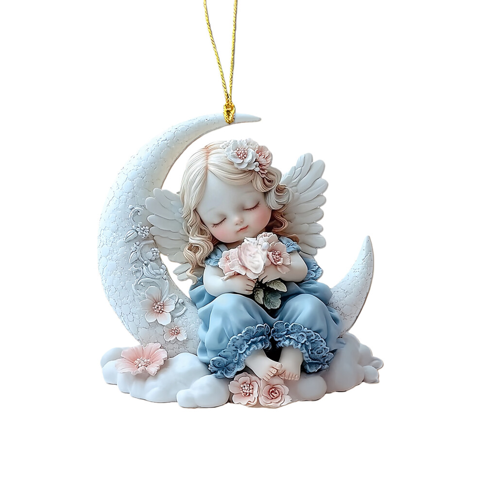 2D Angel Baby On Moon Car Charm Christmas Tree Ornament-F338 1 Light