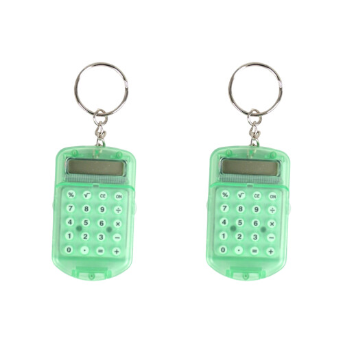 Pocket Calculator Keychain with Lid Keyring Holder-Green