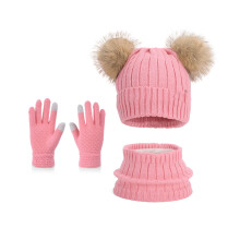 Kids Cold Weather Hat Scarf Gloves Comfortable-Watermelon Red