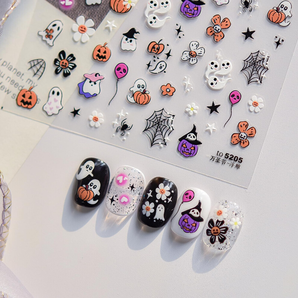 5D Halloween Nail Art Stickers with Rhinestone Effect Pumpkin and Spider Web SelfAdhesive 1PCS