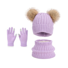 Winter Warm Set For Kids Soft Acrylic Fibre Knit Hat-Purple.