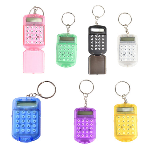 Mini Calculator Keychain 8 Digit Screen Keyring-Yellow 1