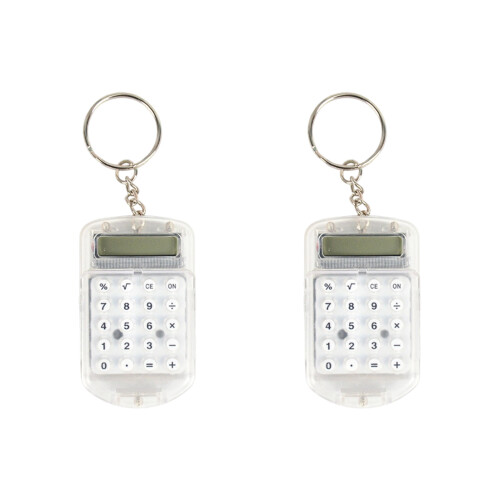 Mini Calculator Keychain 8 Digit Screen Keyring-White