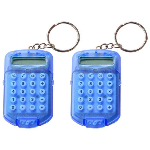 Ergonomic Top Calculator Keychain 8 Digit LCD Screen-Blue