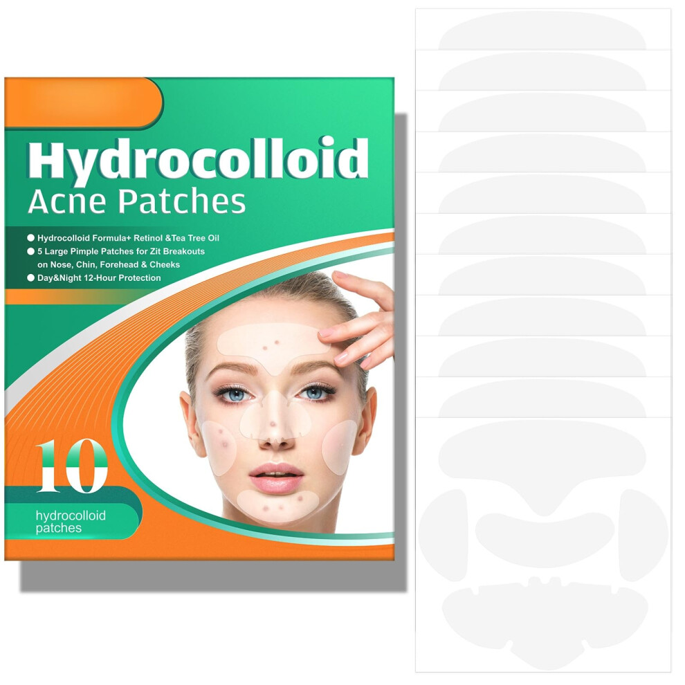 Hydrocolloid Acne Patches Set with Retinol and Tea Tree for Forehead Nose Cheeks Chin Blemishes