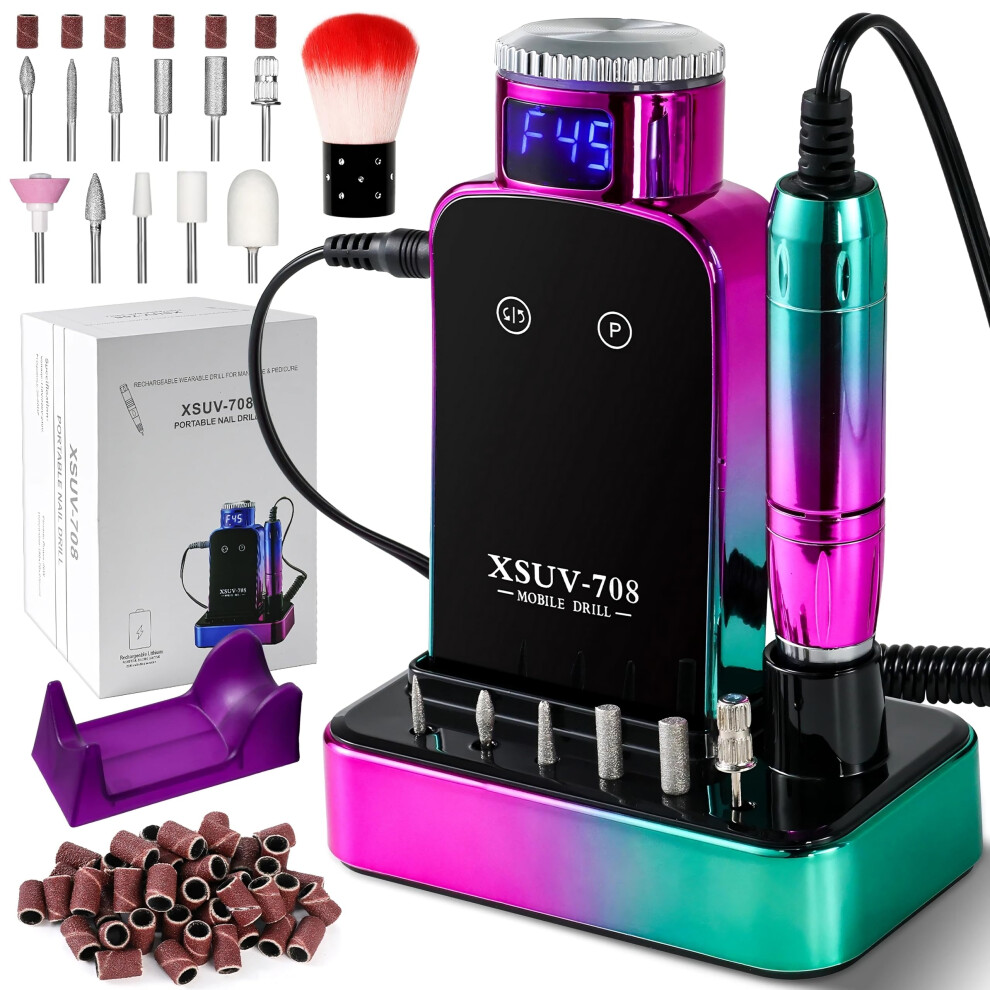 Electric Nail Drill 45000 RPM Rechargeable Cordless Nail File with LCD, 11 Bits for Acrylic and Gel Nails