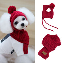 Conjunto de gorro e cachecol de inverno quentinho para cachorro, com design divertido de pompom, fantasia natalina para cães, acessório adorável