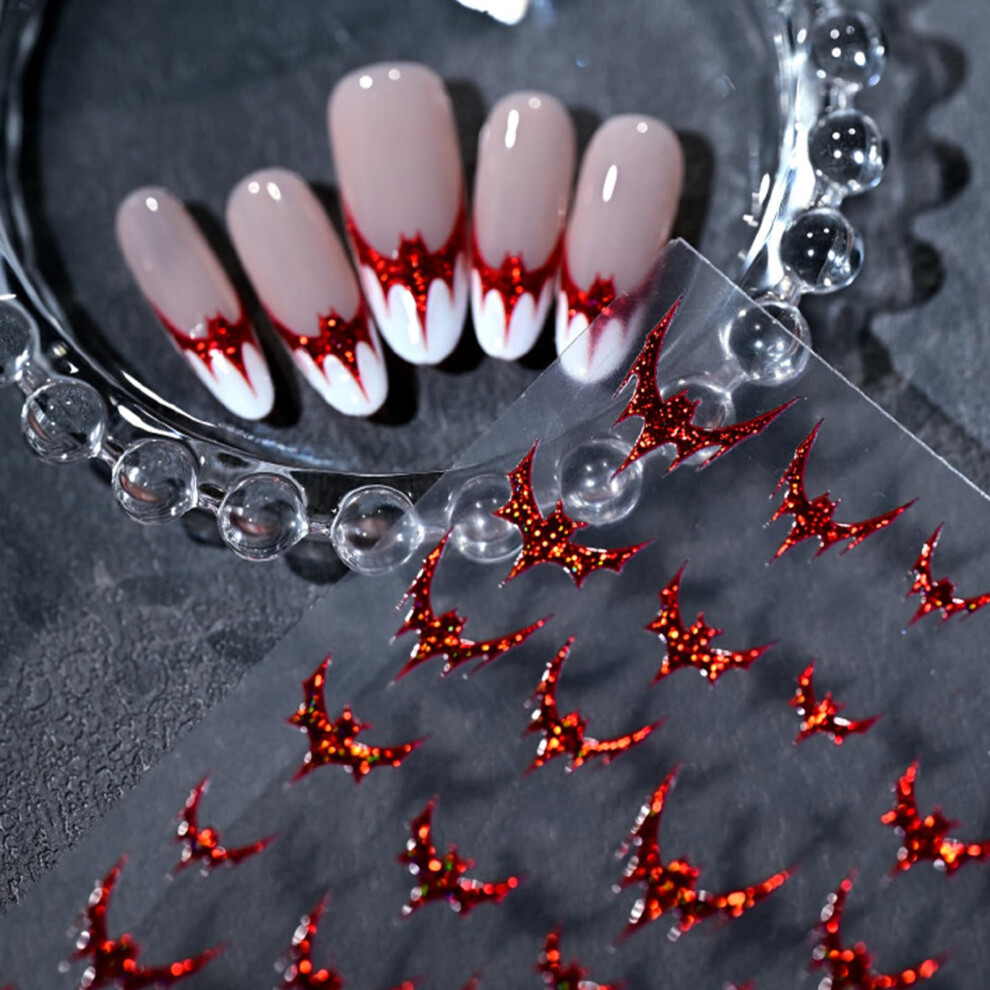 Red Halloween Nail Stickers 3D Selfadhesive Glitter Bat Decals For Spooky Manicure