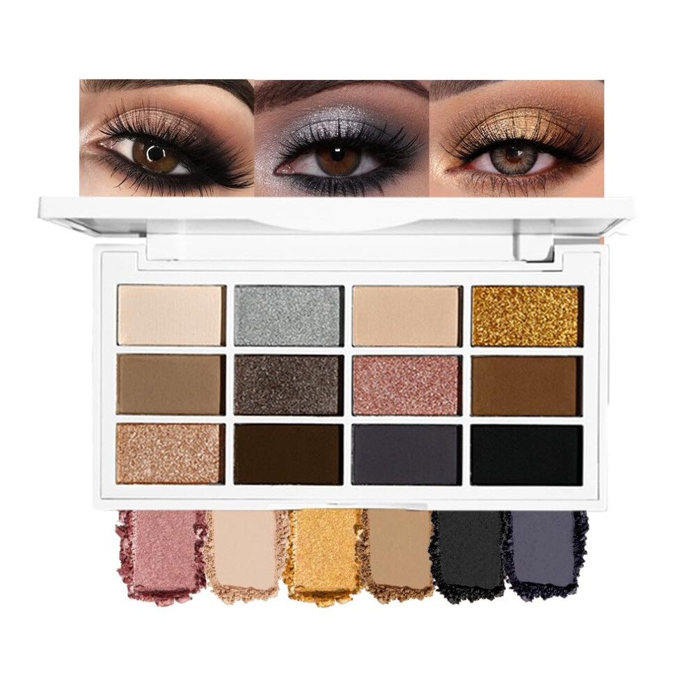 Beige/Light 12 Colors Matte Shimmer Eyeshadow Palette, Cooltoned Longlasting Waterproof Vegan Cruelty