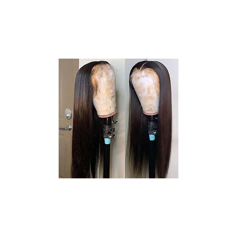 Unisex 13X6 Invisible Lace Front Human Hair Wig Pre Plucked Hairline Silky Straight 150 Density