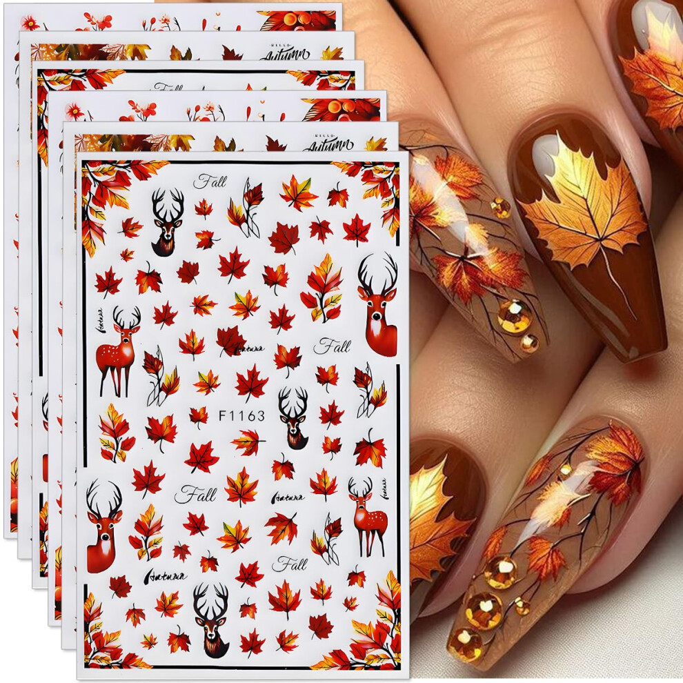 Fall Maple Leaf Nail Art Stickers 3D Autumn Leaves Decals SelfAdhesive Festive Manicure Set 6PCS