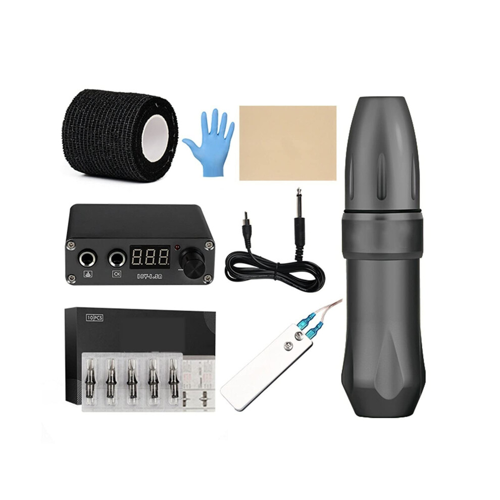 Professional Rotary Tattoo Machine Kit with Cartridge Needles, 10000 RPM, Grey for Shader Liner