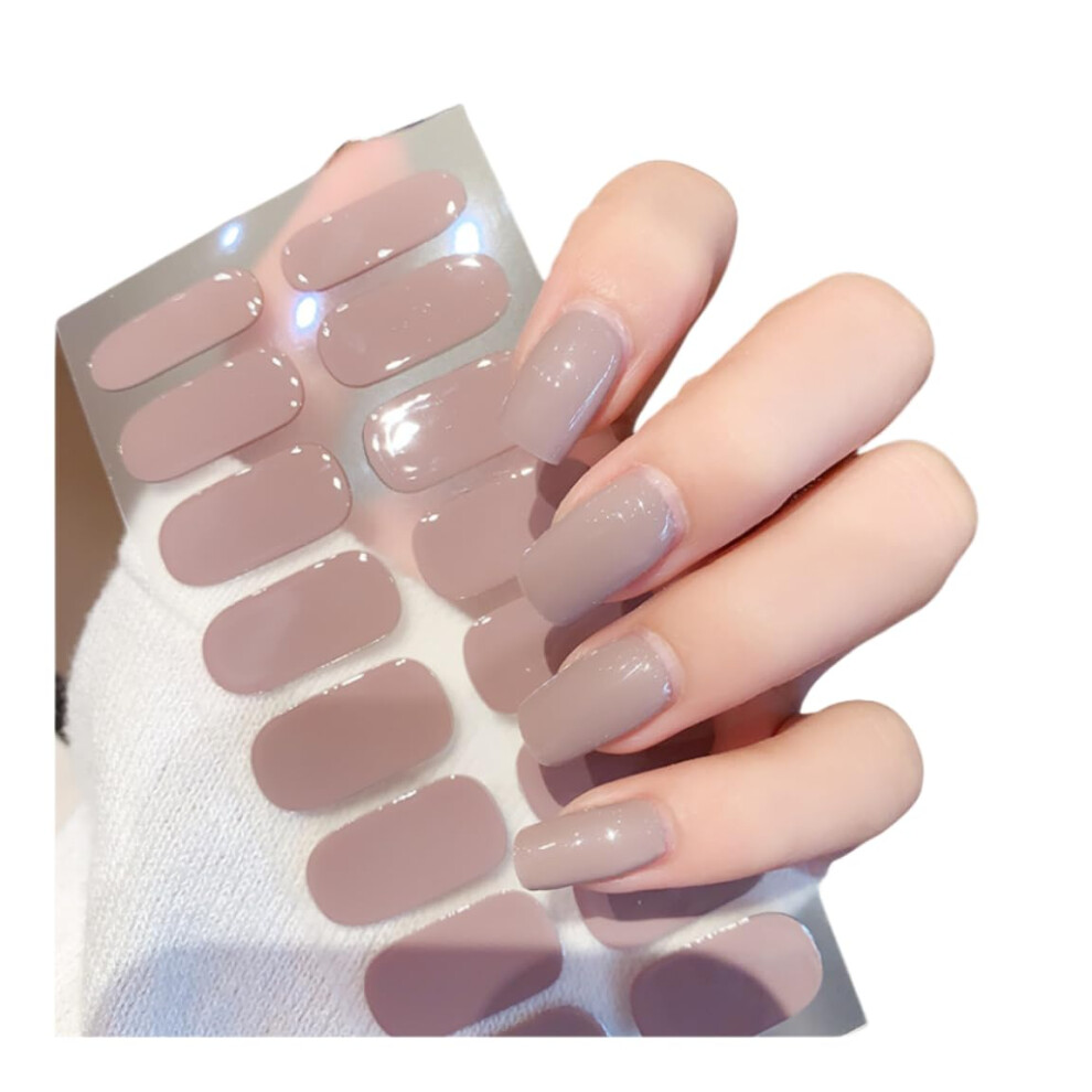 Semi Cured Gel Nail Strips 16Pcs Salon Quality Gloss Finish UV Gel Nail Wraps for Women Color 15