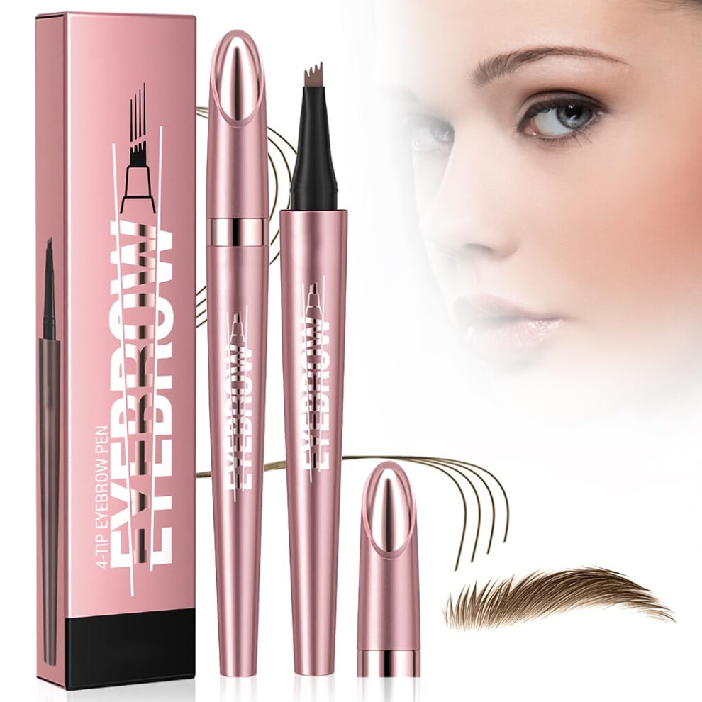 Brown Microblading Eyebrow Pen Waterproof 4 Fork Tip Pencil Natural Long Lasting Light