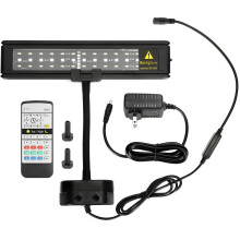 Lampe LED à pince pour aquarium RGB avec variateur intégré, spectre complet et télécommande réglable.