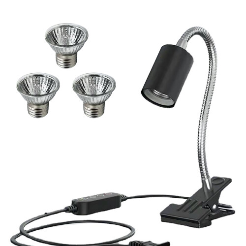 Adjustable Dimmer Switch Reptile Heat Lamp With Timer Function Flexible Gooseneck UVB UVA Basking Spot Lamp Ceramic Socket 360 Rotatable Clip For