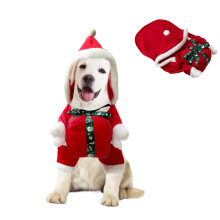 Christmas Dog Costume Outfit for Medium Pet, Santa Claus Clothes Warm Fleece Fabric Hood Design Holiday Cheer Apparel Easy to Wear Comfortable Fit for
