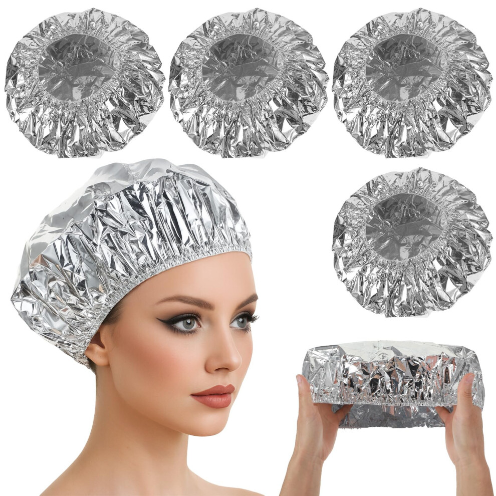 Silver Aluminum Foil Conditioning Cap, Reusable Heat Retention Shower Cap For Deep Conditioning And Hair Coloring, 4 Pcs For Home And Salon Use