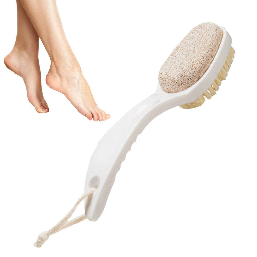 White 2 In 1 Foot Scrubber With Pumice Stone And Brush For Gentle Exfoliation And Callus Removal