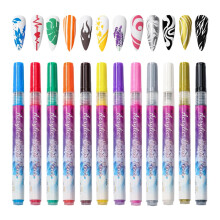 12 Colors Nail Art Pens Set with 0.7mm Fine Tip, QuickDry Gel for Precise Salon and Home Use