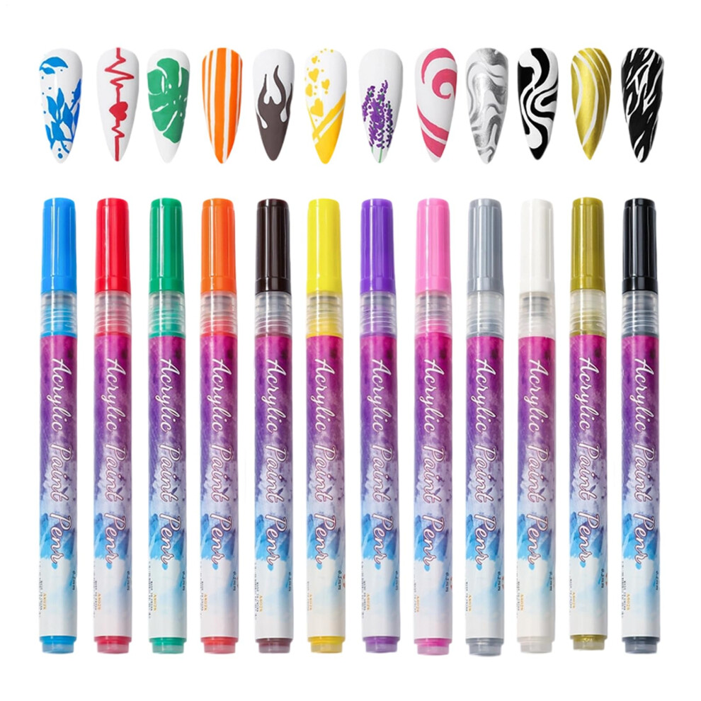 12 Colors Nail Art Pens Set with 0.7mm Fine Tip, QuickDry Gel for Precise Salon and Home Use