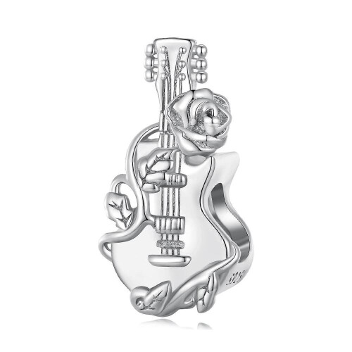 Pingente de guitarra em prata de lei 925, compatível com pulseiras e colares Pandora (código BSC813).
