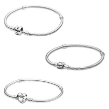 (A1 18cm) Pandora slang gebreide armband met cilindersluiting en sterlingzilveren zetting