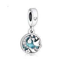Anhänger aus 925er Silber mit Storch und funkelnden Sternen, passend für originale Pandora-Armbänder