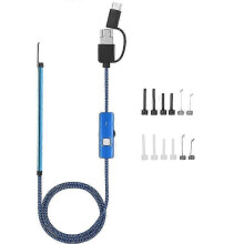Kit de limpeza e remoção de cera de ouvido com otoscópio digital LED HD em 1 (azul).