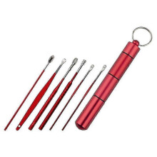 Conjunto de 10,2 x 1,4 x 1,4 cm de palitos e colheres vermelhas para remoção de cera de ouvido. Ferramentas portáteis para limpeza de ouvidos.