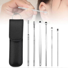 Kit de remoção de cera de ouvido com pontas duráveis de aço inoxidável, 6 peças, com estojo de viagem.